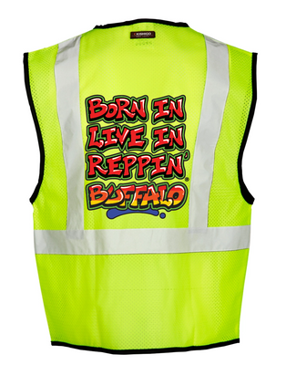 Lime Born In Live In Reppin' Buffalo Safety Vest Back