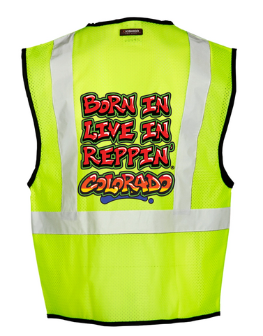 Lime Born In Live In Reppin' Colorado Safety Vest Back