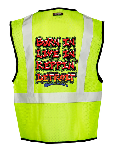 Lime Born In Live In Reppin' Detroit Safety Vest Back