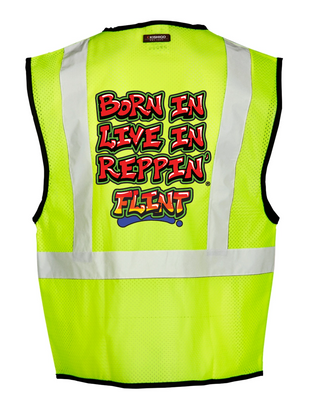 Lime Born In Live In Reppin' Flint Safety Vest Back