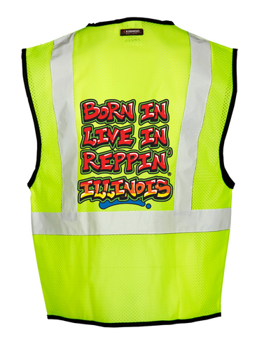 Lime Born In Live In Reppin' Illinois Safety Vest Back