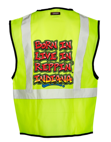 Lime Born In Live In Reppin' Indiana Safety Vest Back