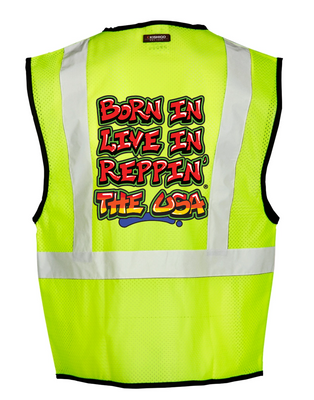 Lime Born In Live In Reppin' The USA Safety Vest Back