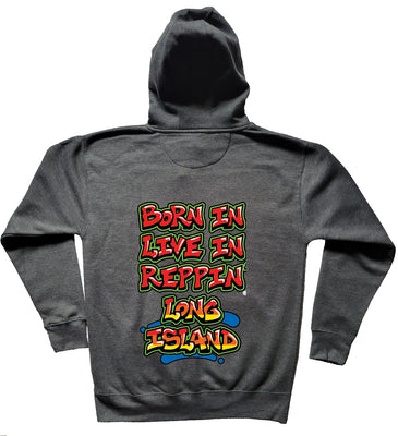 Born In Live In Reppin' Long Island charcoal hoodie