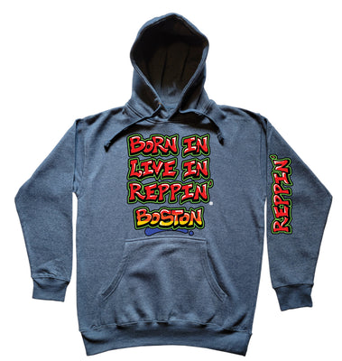 Blue Born In Live In Reppin' Boston hoodie