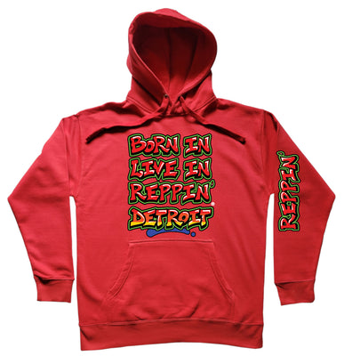 Red Born In Live In Reppin' Detroit hoodie