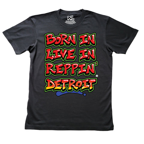 Black Born In Live In Reppin' Detroit t-shirt